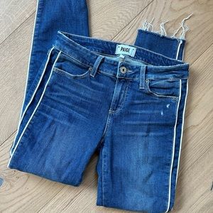 Womens Paige Verdigo High Ride Crop Striped Denim Jeans